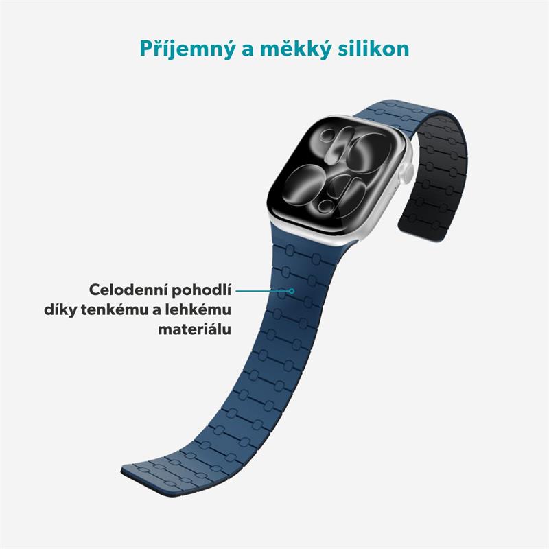 Epico Magnetic+ Silikonový řemínekpro Apple Watch SE (44mm)/Series 1-9 (42/44/45mm) 10-11 (46mm)/Ultra (49mm) - modrá