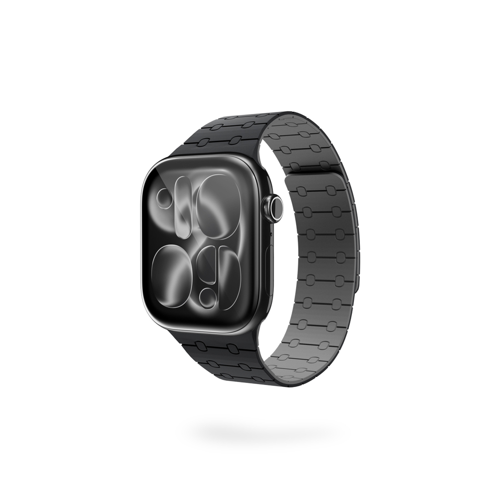 Epico Magnetic+ Silikonový řemínek pro Apple Watch SE (44mm)/Series 1-9 (42/44/45mm) 10-11 (46mm)/Ultra (49mm) - černá