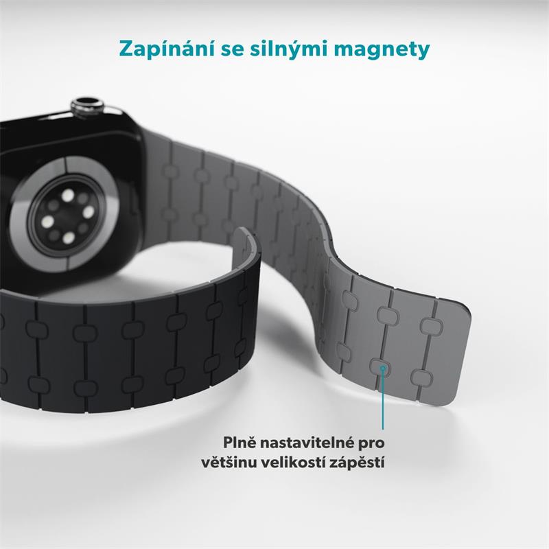 Epico Magnetic+ Silikonový řemínek pro Apple Watch SE (44mm)/Series 1-9 (42/44/45mm) 10-11 (46mm)/Ultra (49mm) - černá