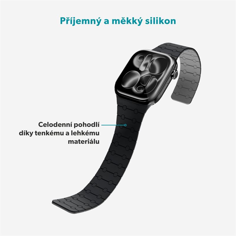 Epico Magnetic+ Silikonový řemínek pro Apple Watch SE (44mm)/Series 1-9 (42/44/45mm) 10-11 (46mm)/Ultra (49mm) - černá