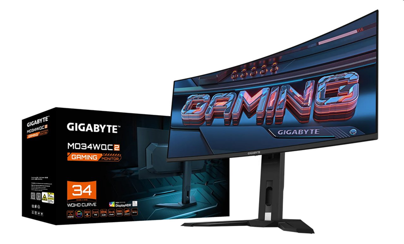rozbalený GIGABYTE LCD MO34WQC2 GAMING Monitor 34" WQHD 3440x1440, OLED 1800R, 240Hz