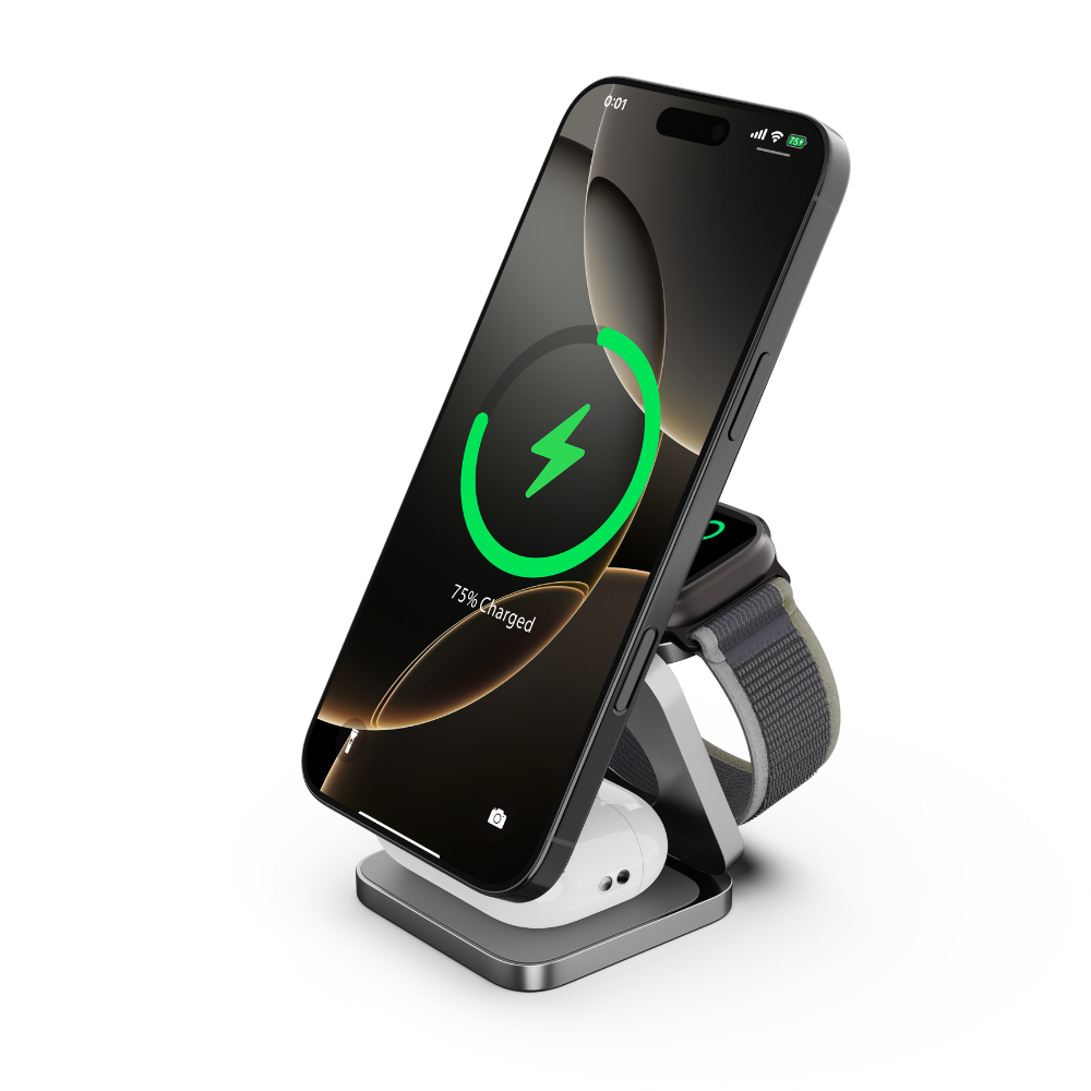 Cubenest Qi2.2 3v1 Skládací bezdrátová magnetická nabíječka SQ312 Ultra - šedá *Rozbaleno*