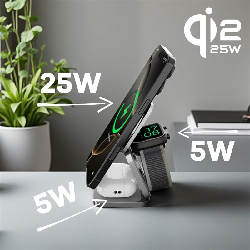 Cubenest Qi2.2 3v1 Skládací bezdrátová magnetická nabíječka SQ312 Ultra - šedá *Rozbaleno*