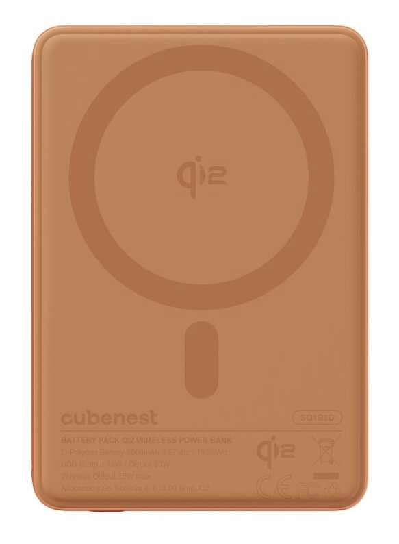 Cubenest Qi2 Magnetic Wireless SlimDual PowerBank 5000 mAh SQ1B3D - oranžová