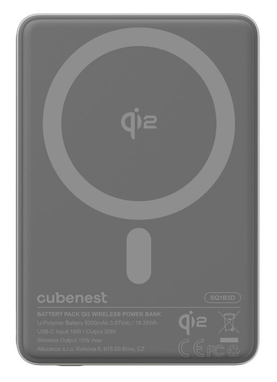 Cubenest Qi2 Magnetic Wireless SlimDual PowerBank 5000 mAh SQ1B3D - stříbrná