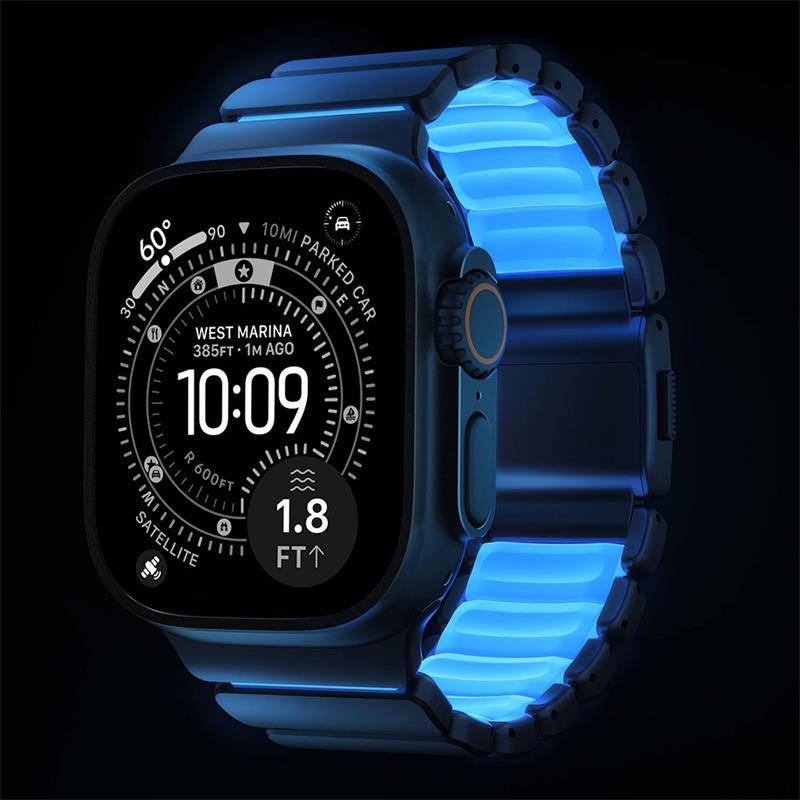 Nomad remienok Stratos pre Apple Watch 44-49mm - Ice Blue Glow/Black Hardware