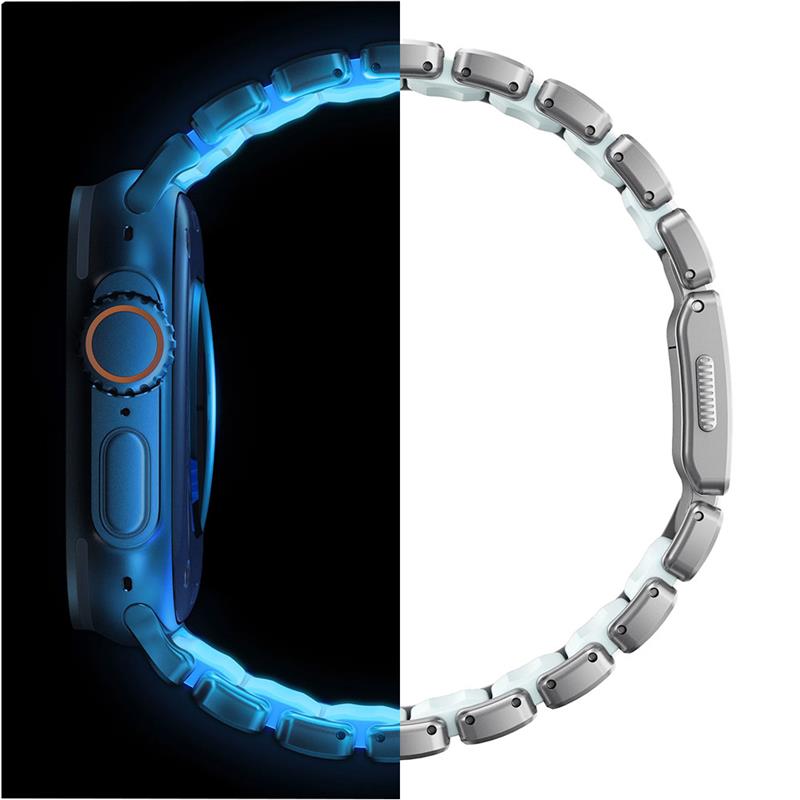 Nomad remienok Stratos pre Apple Watch 44-49mm - Ice Blue Glow/Natural Hardware