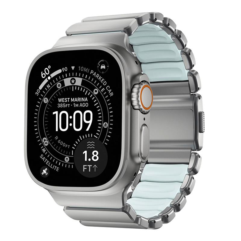 Nomad remienok Stratos pre Apple Watch 44-49mm - Ice Blue Glow/Natural Hardware