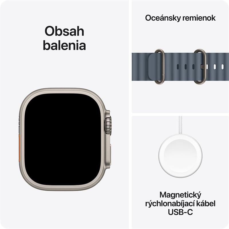 Apple Watch Ultra 3 GPS + Cellular 49mm Prírodný titán s oceľovo modrým oceánskym remienkom *Rozbalený*