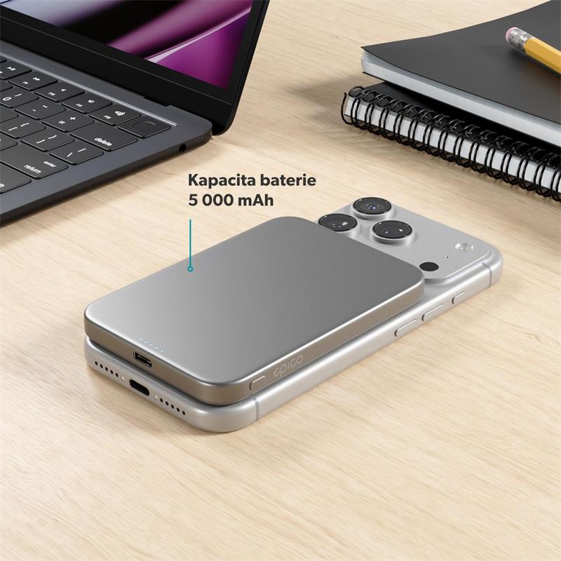 Epico UltraPack Qi2 Slim 5000mAh Alu Mag+ Wireless Power Bank EM51 - strieborná