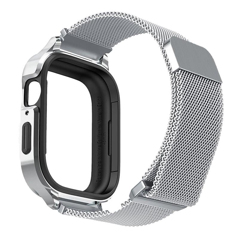 Spigen kryt Metal Fit Pro pre Apple Watch 7/8/9 45mm - Silver