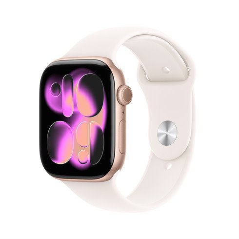 Apple Watch Series 11 GPS 46mm Růžově zlatý hliník se světle ruměným sportovním řemínkem - M/L *Rozbalený*