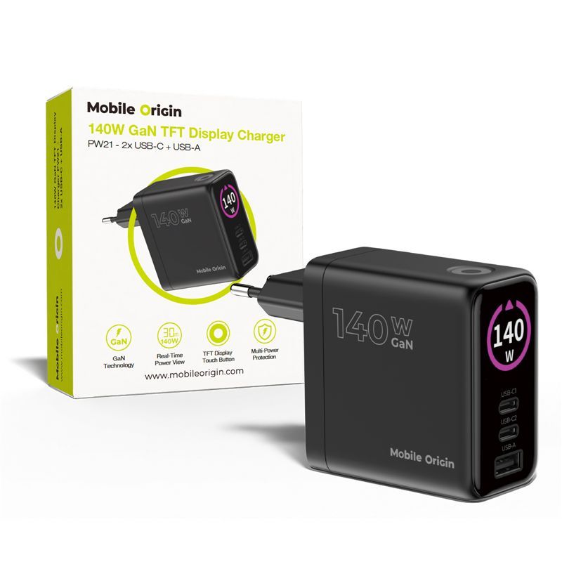 Mobile Origin 140W GaN Display Charger PW21 2x USB-C/1x USB-A
