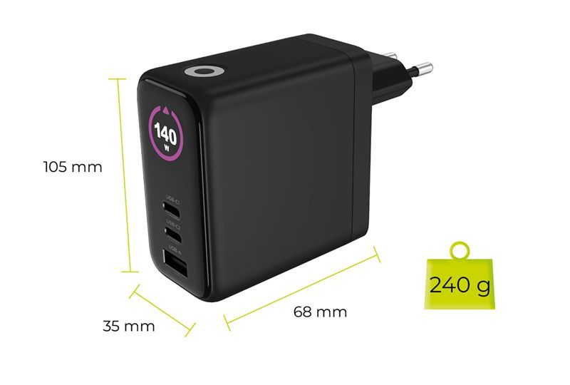 Mobile Origin 140W GaN Display Charger PW21 2x USB-C/1x USB-A