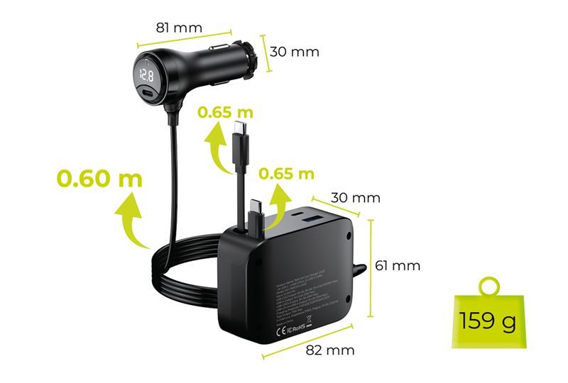 Mobile Origin 75W 5in1 Car Charger CA23 2x USB-C/USB-A Port/2x USB-C cable