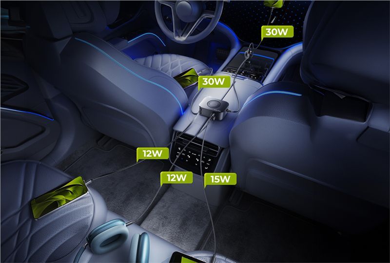 Mobile Origin 75W 5in1 Car Charger CA23 2x USB-C/USB-A Port/2x USB-C cable