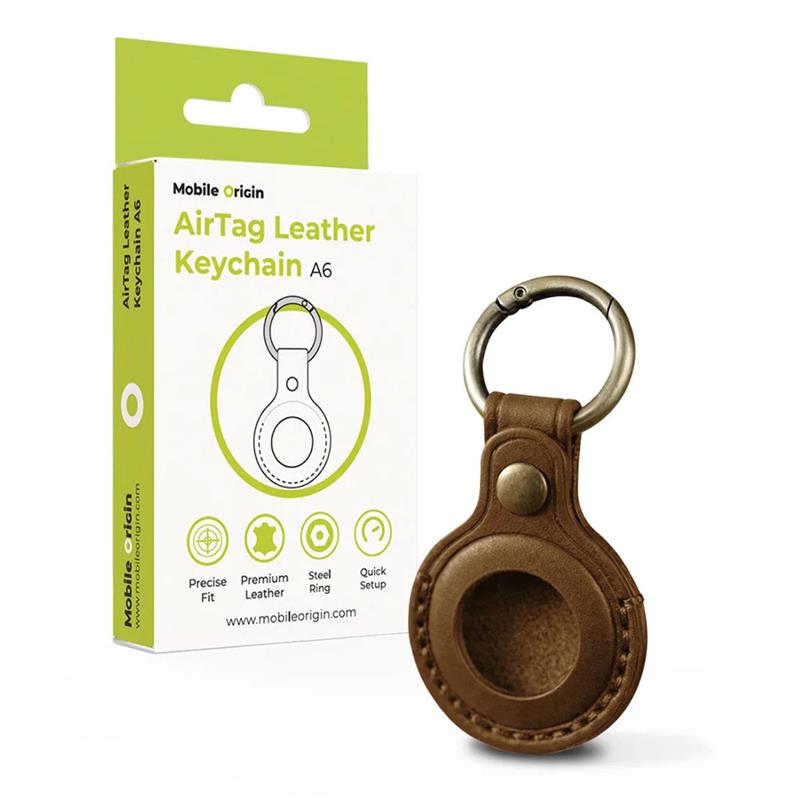Mobile Origin puzdro Leather KeyChain pre Apple Airtag - Midnight Brown