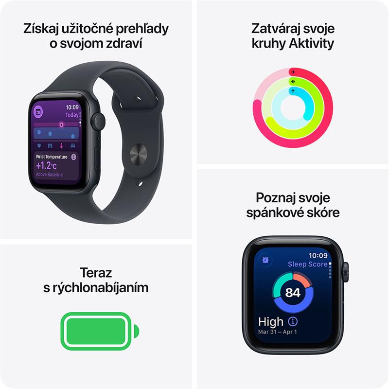 Apple Watch SE 3 GPS 44mm Polnočný hliník s polnočným športovým remienkom - M/L *Rozbalený*