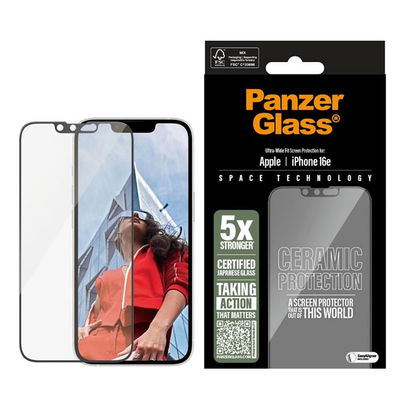 PanzerGlass ochranné sklo Ceramic pre iPhone 16e/14/13/13 Pro - Black Frame