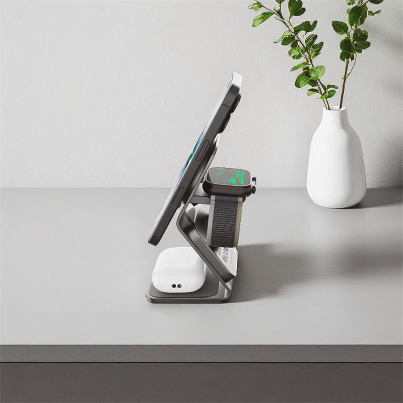 Cubenest Qi2.2 3v1 bezdrátová magnetická nabíječka SQ314 - šedá