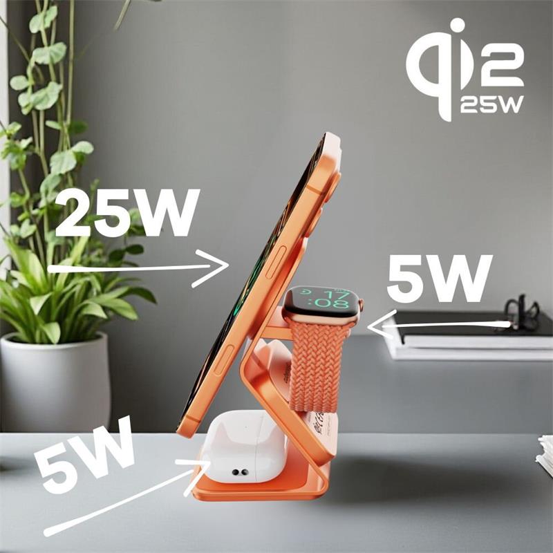 Cubenest Qi2.2 3v1 bezdrátová magnetická nabíječka SQ314 - oranžová