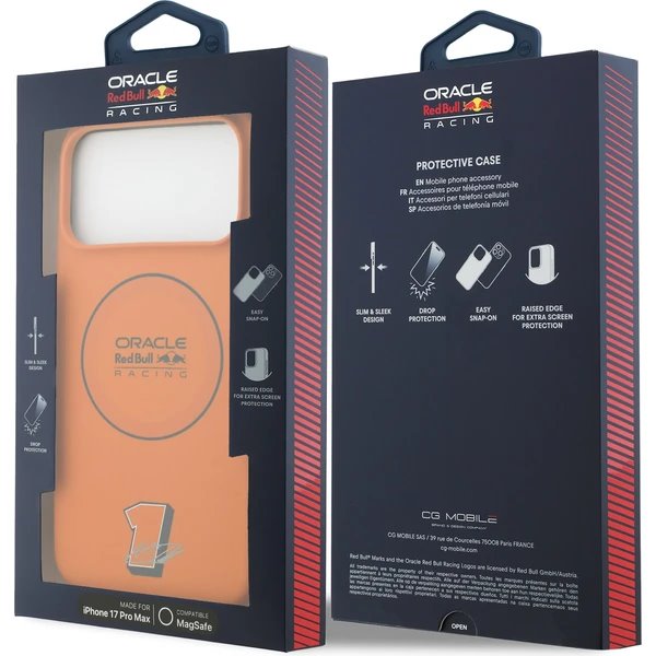 Red Bull Silicone Blue Ring MagSafe Zadný Kryt pre iPhone 17 Pro Max oranžový