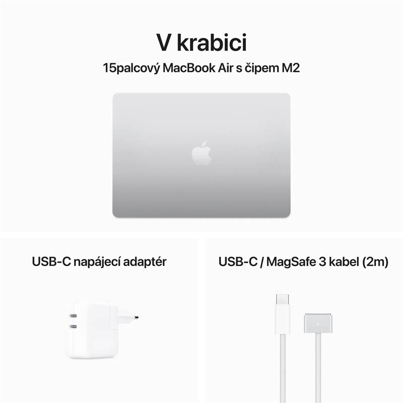 MacBook Air 15" Apple M2 8-core CPU 10-core GPU 8 GB / 256 GB Stříbrný CZ *Použitý s DPH – Třída B*