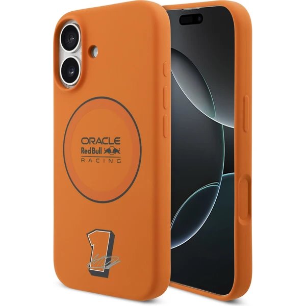 Red Bull Silicone Blue Ring MagSafe Zadný Kryt pre iPhone 17 oranžový