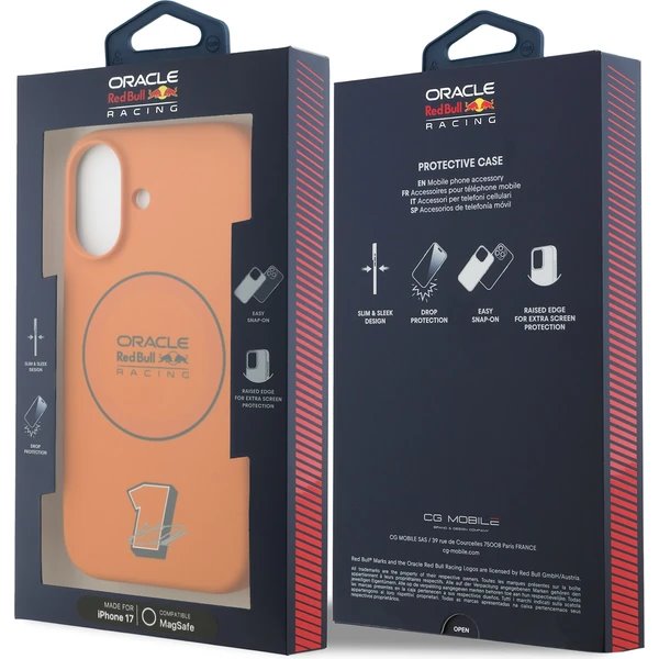 Red Bull Silicone Blue Ring MagSafe Zadný Kryt pre iPhone 17 oranžový
