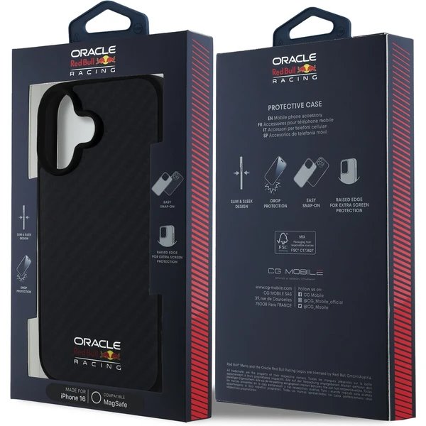 Red Bull Carbon Shiny MagSafe Zadný Kryt pre iPhone 16 čierny