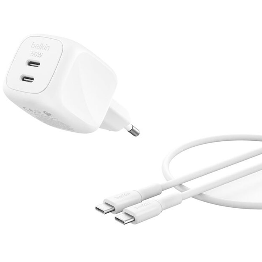 Belkin Boost Charge Pro Dual USB-C GaN Wall Charger 50W + USB-C kábel 1m - White