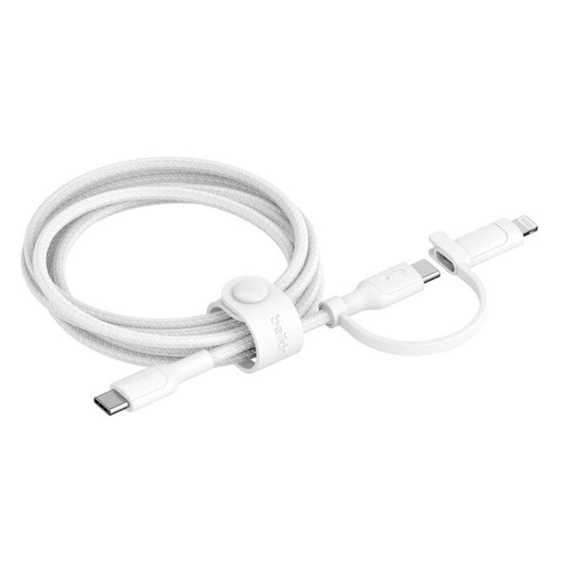 Belkin kábel Boost Charge Pro 2-in-1 Cable with USB-C and Lightning Connector 1.5m - White