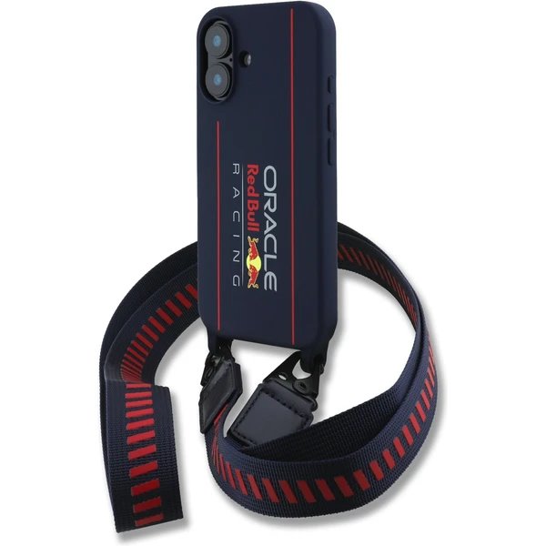 Red Bull Silicone Vertical Logo MagSafe Zadný Kryt + Crossbody popruh pre iPhone 16 modrý