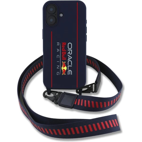Red Bull Silicone Vertical Logo MagSafe Zadný Kryt + Crossbody popruh pre iPhone 16 modrý