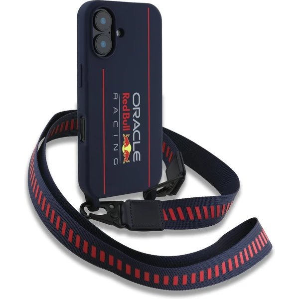 Red Bull Silicone Vertical Logo MagSafe Zadný Kryt + Crossbody popruh pre iPhone 16 modrý