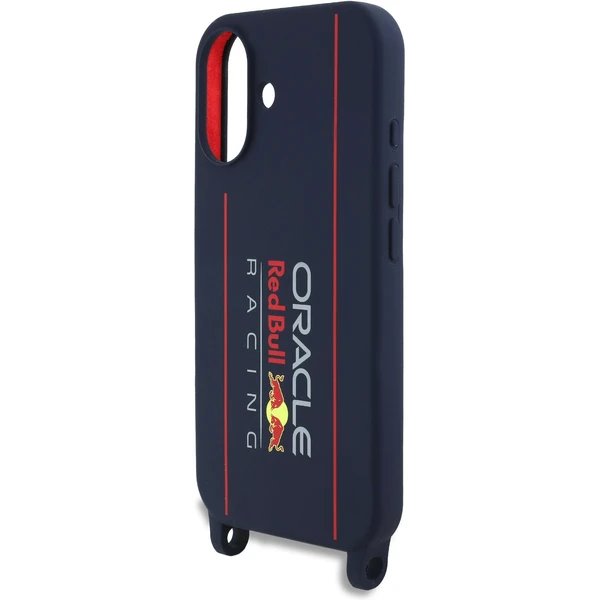 Red Bull Silicone Vertical Logo MagSafe Zadný Kryt + Crossbody popruh pre iPhone 16 modrý