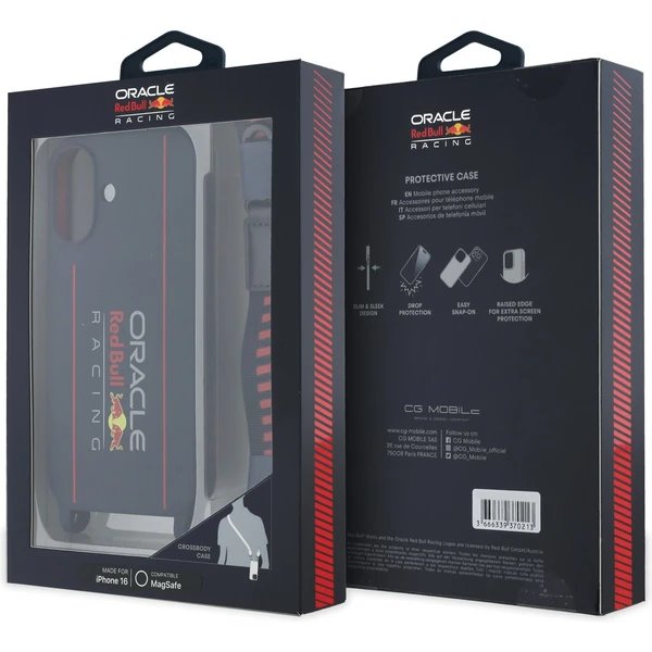 Red Bull Silicone Vertical Logo MagSafe Zadný Kryt + Crossbody popruh pre iPhone 16 modrý