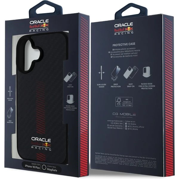 Red Bull Carbon Powerbar MagSafe Zadný Kryt pre iPhone 16 Plus čierny