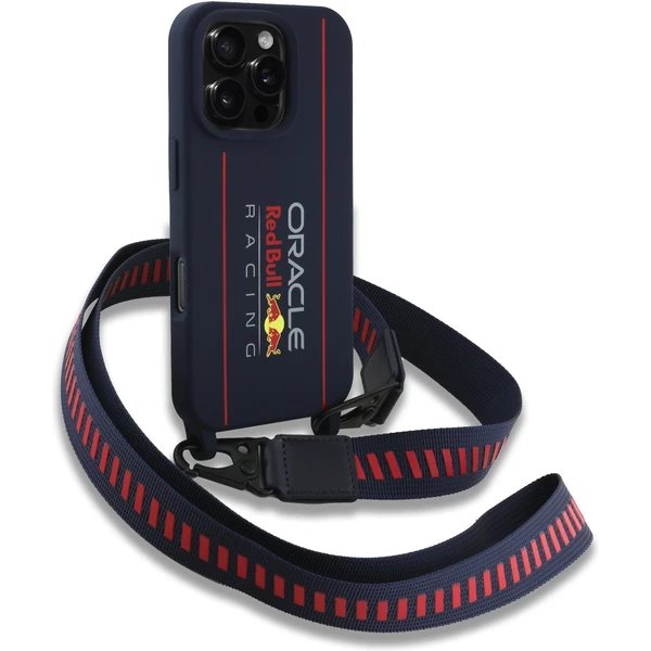 Red Bull Silicone Vertical Logo MagSafe Zadný Kryt + Crossbody popruh pre iPhone 16 Pro modrý