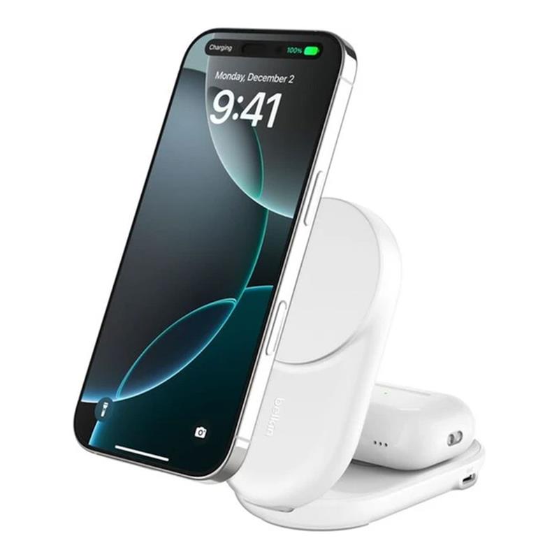 Belkin UltraCharge 2-in-1 Foldable Magnetic Charger with Qi2 25W - White