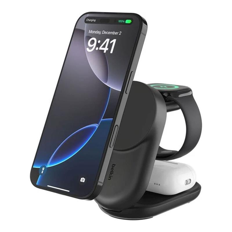 Belkin UltraCharge 3-in-1 Foldable Magnetic Charger with Qi2 25W - Black