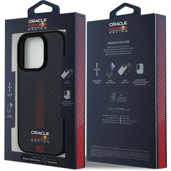 Red Bull Carbon Powerbar MagSafe Zadný Kryt pre iPhone 16 Pro Max čierny