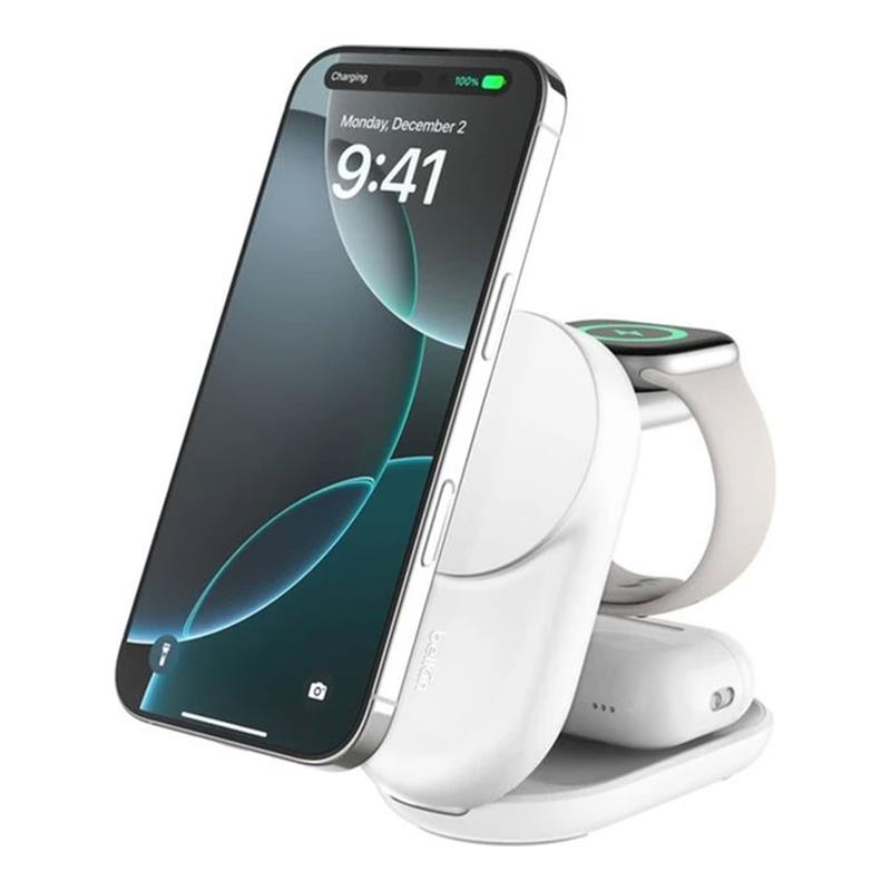 Belkin UltraCharge 3-in-1 Foldable Magnetic Charger with Qi2 25W - White