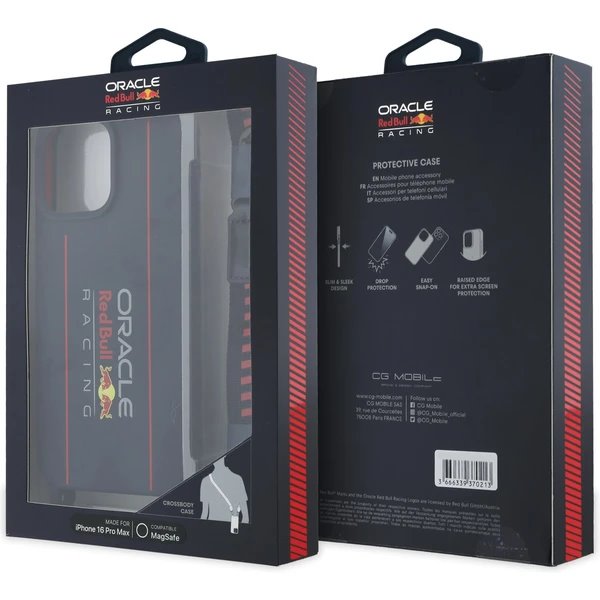 Red Bull Silicone Vertical Logo MagSafe Zadný Kryt + Crossbody popruh pre iPhone 16 Pro Max modrý