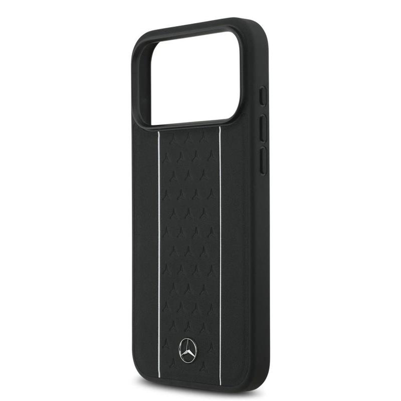 Mercedes Leather Star Pattern and Stripes MagSafe Zadný Kryt pre iPhone 17 Pro Max čierny