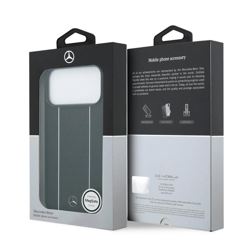 Mercedes Leather Star Pattern and Stripes MagSafe Zadný Kryt pre iPhone 17 Pro Max čierny