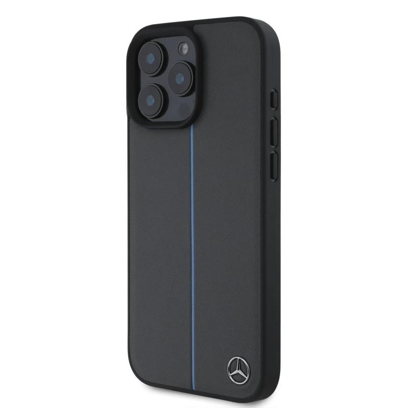 Mercedes Leather Blue Stripe MagSafe Zadný Kryt pre iPhone 16 Pro čierny