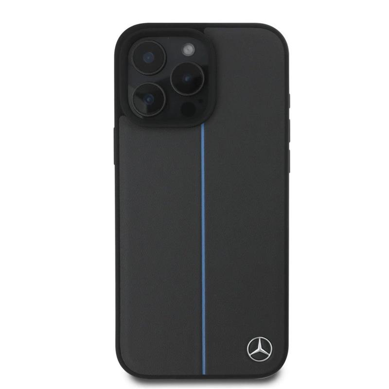 Mercedes Leather Blue Stripe MagSafe Zadný Kryt pre iPhone 16 Pro čierny