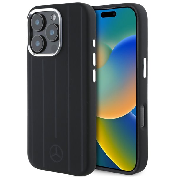 Mercedes Liquid Silicon Stripes Pattern MagSafe Zadný Kryt pre iPhone 16 Pro čierny
