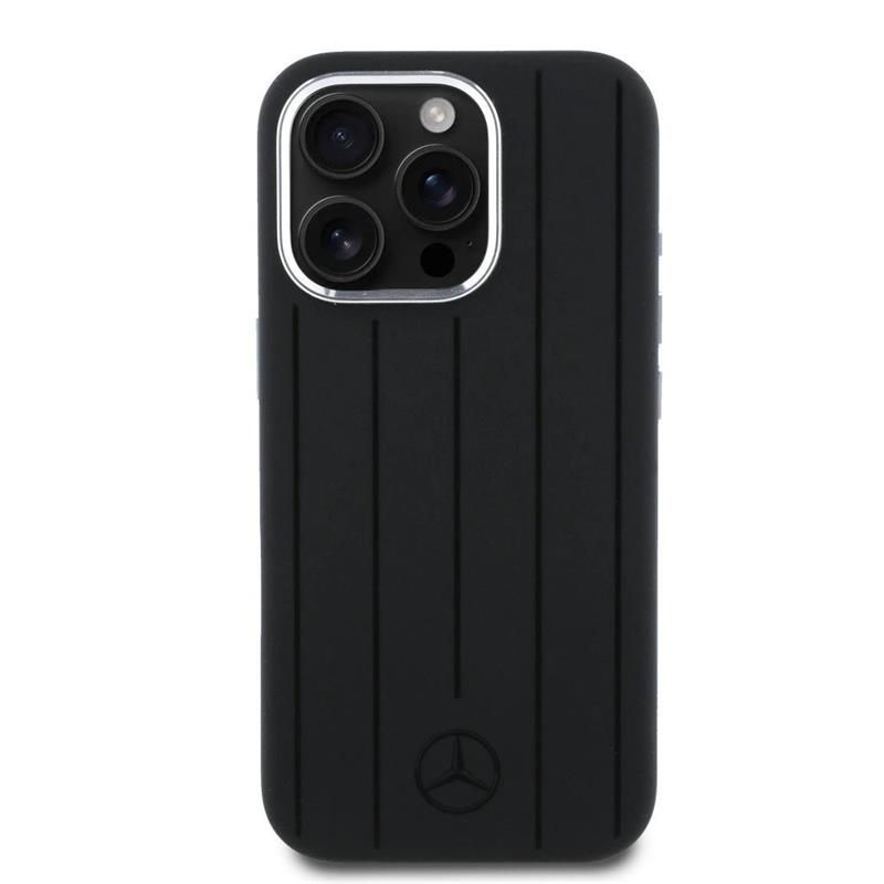 Mercedes Liquid Silicon Stripes Pattern MagSafe Zadný Kryt pre iPhone 16 Pro čierny